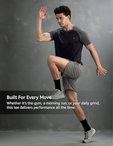 Image of Symbol Premium Men's Solid Regular Fit Sports Stretch T-Shirt | Round Neck | Raglan Sleeve | Moisture-Wicking | Activewear | Running | Gym | Plain (Available in Plus Sizes)