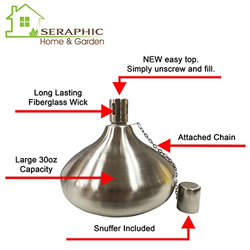 Seraphic Citronella Torch Candles for Outdoor Patio and Deck - 30oz Large Table Top Stainless Steel Metal Oil Burner Torches for Outside, Stainless Steel - Thumbnail 5