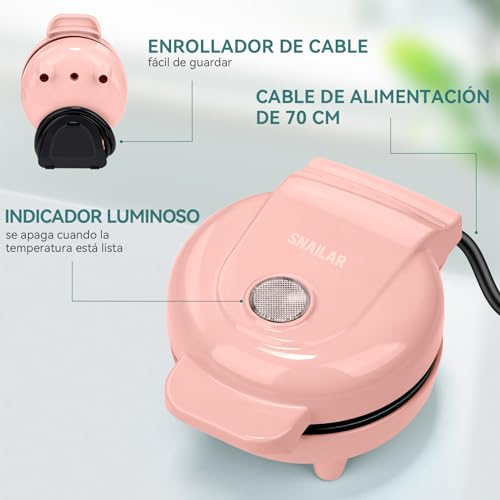 Image of SNAILAR Mini Waffle Maker Belgian Waffle Maker Small Classic Waffle Maker for Children's Birthdays, Family Parties, Easter or Christmas, Cute and Compact Design, 550 Watt, Pink