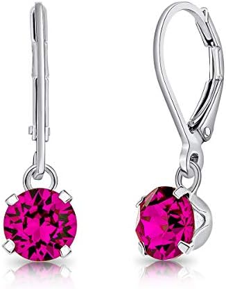 DTPsilver® 925 Sterling Silver Round Dangle Leverback Earrings - Swarovski® Elements Crystals - Diameter: 6 mm