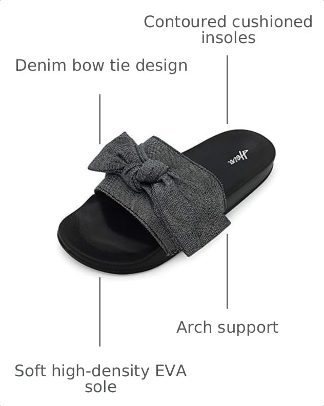 Image of FUNKYMONKEY Women's Bowknot Slides Sandals Comfort Casual Beach Slippers | Soft Denim Fabric Upper & Comfortable EVA Sole, Lightweight Slip-On Slides for Summer, Beach, Pool, and Daily Casual Wear