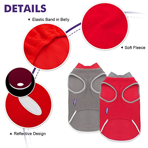 Cyeollo 2 Pack Dog Sweater Small Dog Fleece Sweatshirt Reflective Stripe Pullover Stretchy Dog Jacket Lightweight Vest Pet Dog Clothes For Puppy Dogs Grey & Red #TOP5
