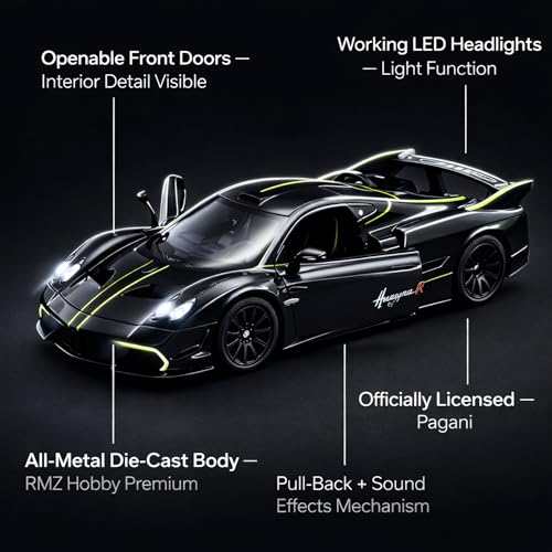 Image of Wizplex RMZ Hobby Pagani Huayra R Die-Cast Car 1:32 Scale Model Hypercar Pull Back Toy Vehicle for Collectors and Boys