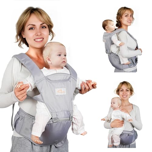Baby Carrier Newborn to Toddler, 6-in-1 Front and Back Baby Hip Carrier One Size Fits All Adjustable Toddler Carrier Hip Carrier for Baby with Hip Seat Adapt to Newborn, Infant & Toddler