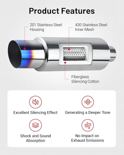 EVIL ENERGY 2-Inch Exhaust Muffler – Stainless Steel Universal Performance Muffler with 3-Inch Burnt Blue Tip - Image 5