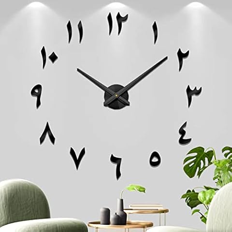 VANGOLD Eastern Arabic Number Wall Clock DIY Frameless Large 3D Mirror Sticker Big Watches for Home Office Decorations (Black) Cover
