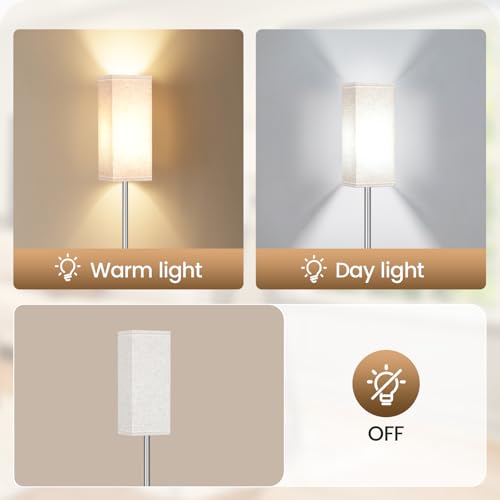 Image of 64.6'' Floor Lamp, Pole with Foot Switch, Modern Standing Lamp Lamp, Minimalist Freestanding Lamp (Bulb Not Included), for Living Room, Bedroom Office ETL Listed, Silver and Beige, SE07LD05