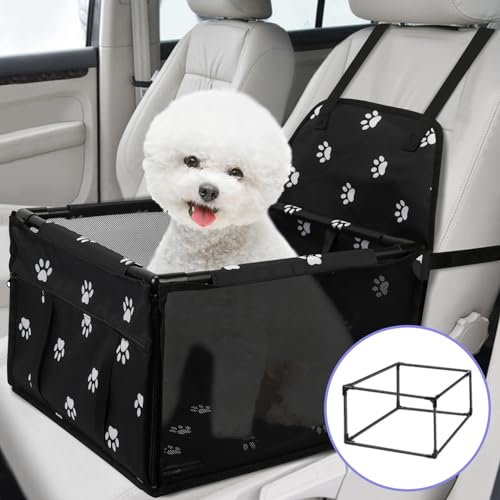 FYY Dog Car Seat, [Upgraded] Pet Car Booster Seat Travel Carrier Cage, Waterproof Breathable Oxford Travel Puppy Pet Seat with 12 PVC Tubes for Dogs Cats Small Pets Paw