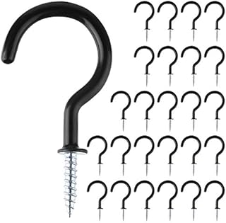 ASTARON 25Pcs 2 Inches Large Ceiling Hooks Black Vinyl Coated Cup Hook Wall Hanging Hooks Screw-in Hooks for Bathroom Kitchen Garden,Black