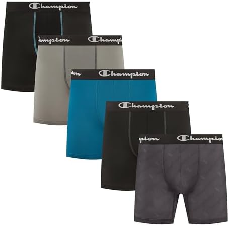 Champion Men's Performance Boxer Brief-5 Pack- With Moisture-wicking, Odor Control, Mesh Pouch &amp; No Ride-up Fit (S–xl)