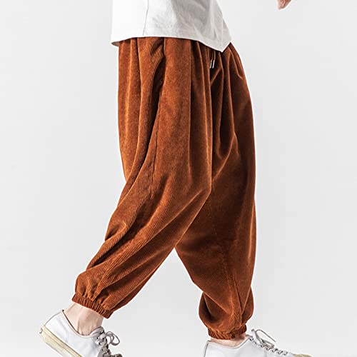 JEShifangjiusu Men Corduroy Pants Drawstring Elastic Waist Harem Pants Baggy Casual Loose Hippie Long Trousers with Pockets4
