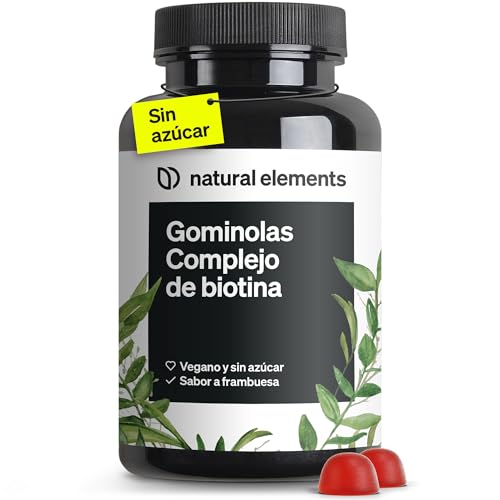 Gominolas de Biotina para el cabello, piel y uñas - Alta dosis de biotina 5000 mcg + Selenio, Zinc, Vitamina C, A, E y más - 120 Gomitas sabor a frambuesa - Sin azúcar - Probado en laboratorio