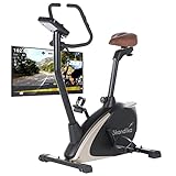 skandika Ergometer Vinneren Design Hometrainer | Fitness Fahrrad mit Magnetbremssystem, 11kg Schwungmasse, 12 Trainingsprogramme, Tablet-Halterung, Bluetooth und App-Steuerung | schwarz/Gold