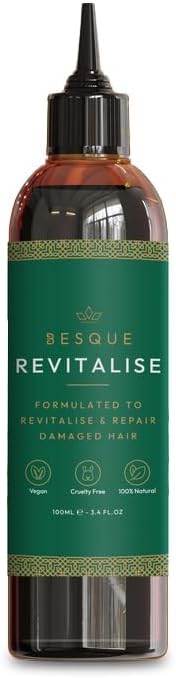 Besque Revitalizing Hair Oil for Damaged Hair, Natural Hair Repair with Jojoba Oil and Vitamin E Oil, UV Protection, 1.6 fl oz, Made In UK