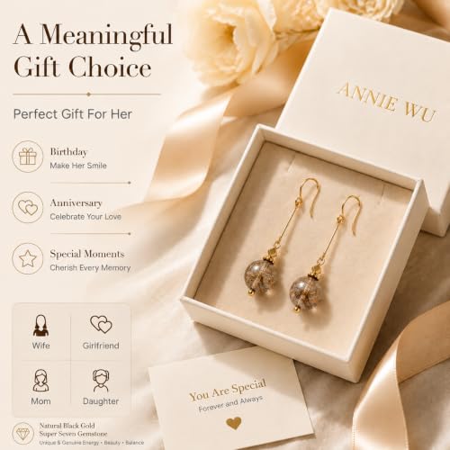 Black Gold Super Seven Earrings for Women Crystal Dangle Drop Jewelry Gift - image 7