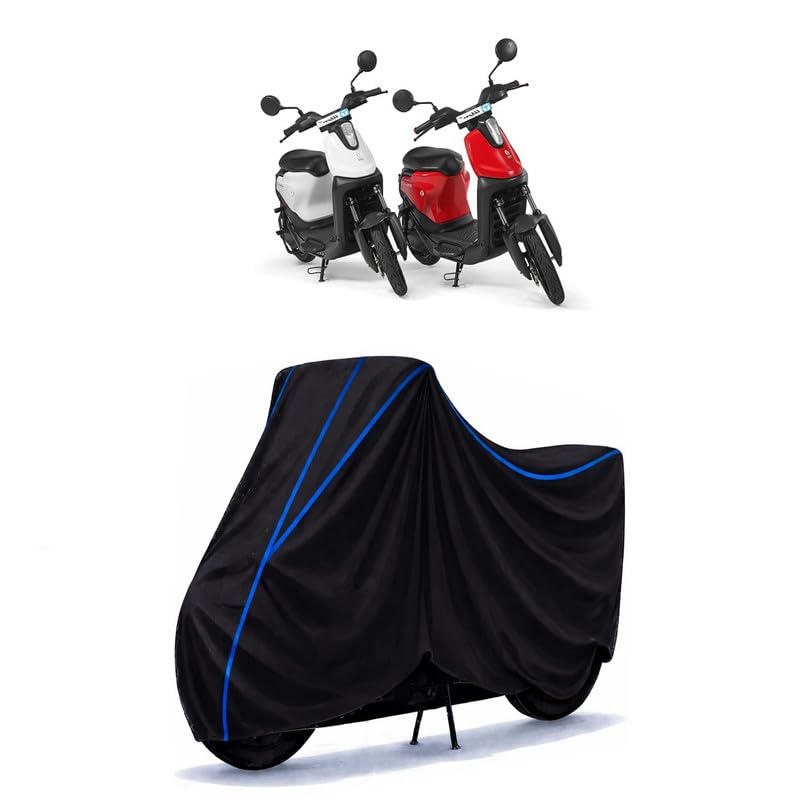 Image of Scooty Cover Water Resistant for Yulu Wynn Electric | Universal Scooter & Bike Cover | Heavy Duty UV Dust, Rain & Scratch Protection | Elastic Fit All Weather Indoor Outdoor | Black with Blue Piping