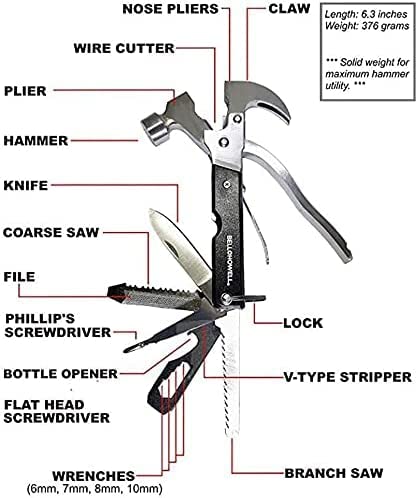 Bell And Howell Tactool Mutitool Camping Tool And Outdoor Survival Gear Multifunctional Pocket Mini Tools With 18-In-1 Stainless Steel Claw Hammer Knife Saw Plier Screwdrivers As Seen On Tv Black 6”5 #TOP5