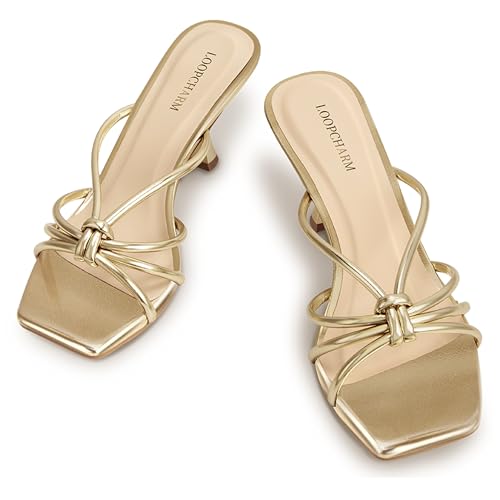 Image of Women's Strappy Square Open Toe Kitten Heels Sandals Knotted Design Summer Fashion Slip On Mule Style