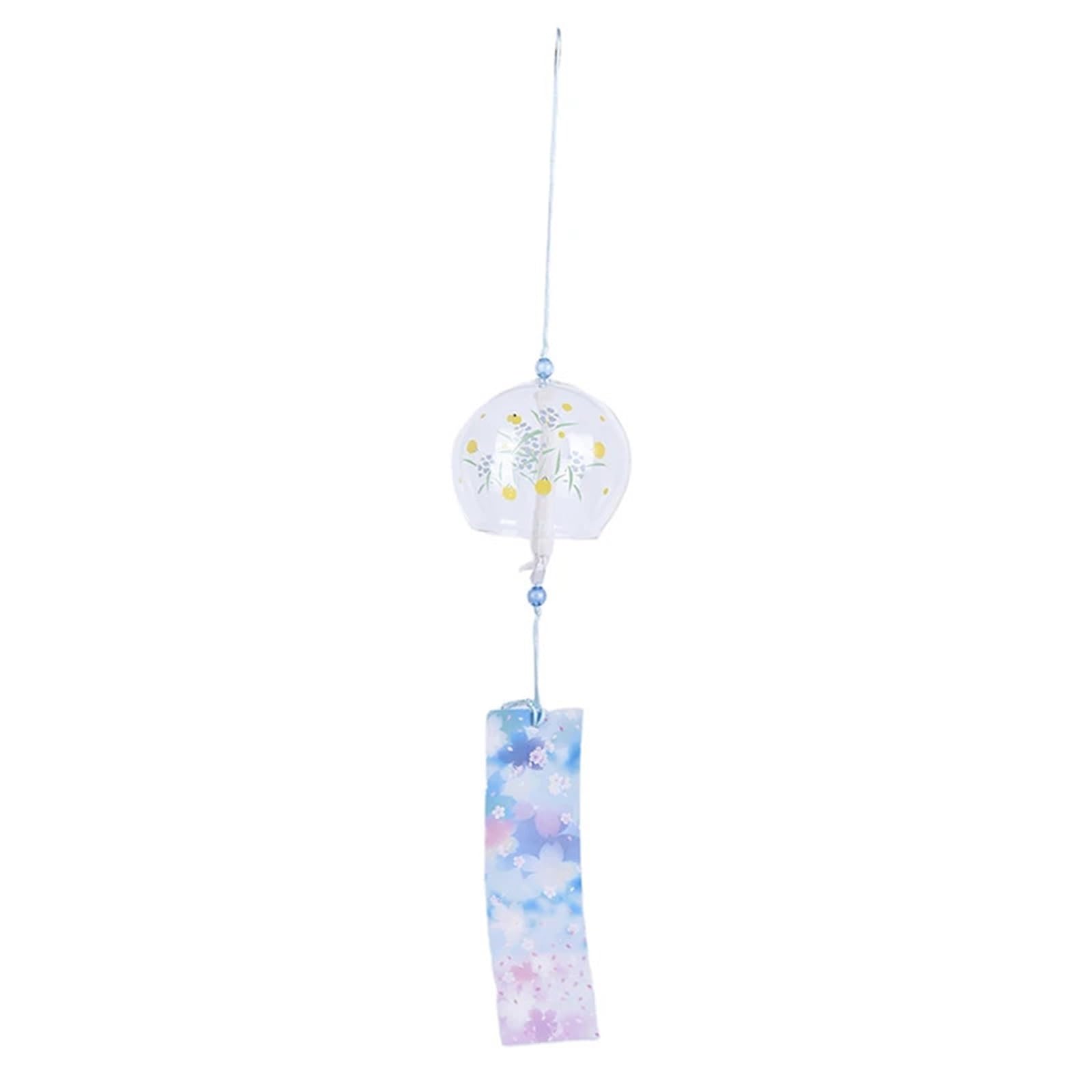 1PC Glass Wind Sakura Chimes Hanging Craft Bell Home Decor Cherry Blossom Pattern(Color3)