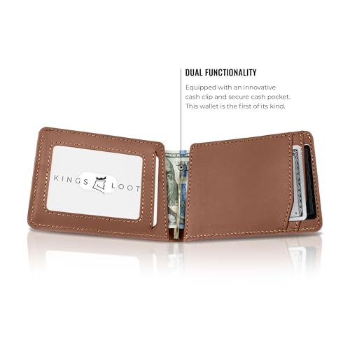 Kings Loot Wallet for Men | Minimalist Slim RFID Blocking Leather Design with Cash Pocket & Card Pull Strap | Holds 1-15 Cards | Stylish & Durable Wallets (Bourbon)4