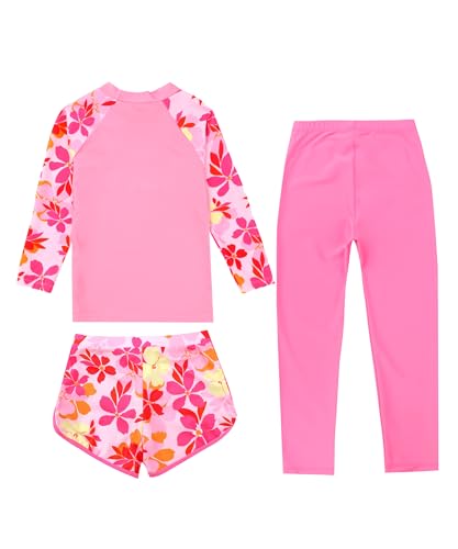 Girls 3 Piece Swimsuit Long Sleeve Rash Guard Swim Shirt with Trunks & Pants UPF 50+ Swimwear2