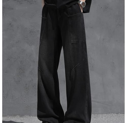 Men Casual Jeans Vintage Multi Pocket Wide Leg Loose Fit Denim Pants Streetwear Trousers2