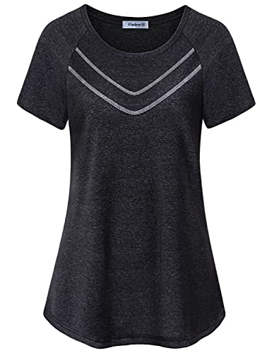 Vindery Women Quick-Dry Line Decor Front Yoga Workout Shirts Athletic Gym Loose Fit Tops