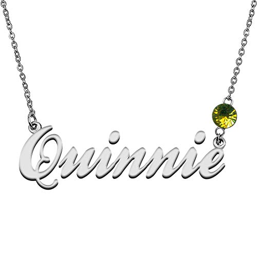 GR859C Personalized Charm Name Necklace with Birthstone for Best Friends Quinnie