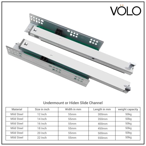 Image of Volo Undermount Drawer Slide Runner Bottom Undermount Channel, Silent Soft Closing Hydraulic with Locking Device (Capacity: 40 kg) (14 inch / 350mm)