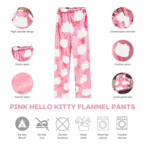 Image of SANNIDHI Anime Pajamas Pants Women's Girls Cartoon Cat All Character Kawaii Cat Print Flannel Lounge Sleep Bottoms Christmas Pajama Pants
