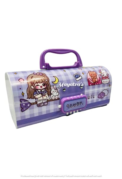 Mayatra's Unique Design with Code Lock Pencil Case, Large Capacity, Multi-Layer, Multi-Function Storage, Secret Compartment, Return Gift Pencil Box for Kids. (Purple)