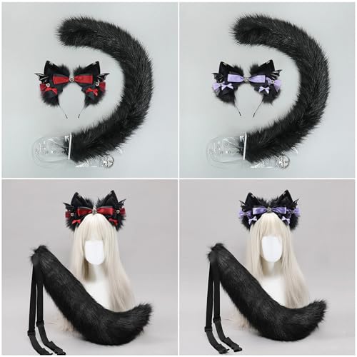 Serre-tête oreilles de chat avec queue ajustable pour vos décorations d'Halloween