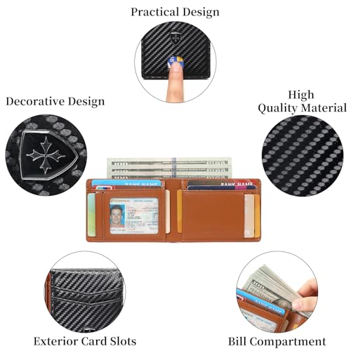 Mens Wallet Leather Credit Card Holder Slim Bifold RFID Blocking Front Pockets Minimalist Wallets for Men with ID Window4