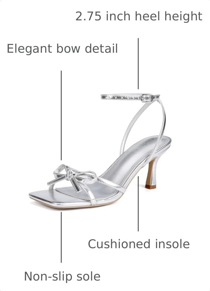 Image of Goderci Kitten Heels with Bow Strappy Heels for Women | Square Open Toe, Mid Heeled Sandals