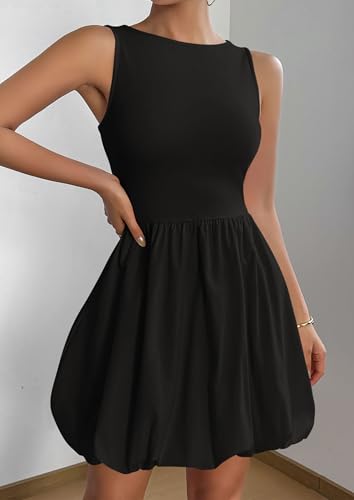 PRETTYGARDEN Summer Dresses for Women 2025 Casual Sleeveless Tank Mini Short Dress Crew Neck Bubble Sundress with Pockets3