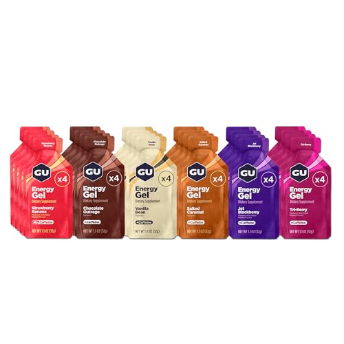 GU Energy Original Sports Nutrition Energy Gel, Vegan, Gluten-Free, Kosher, and Dairy-Free On-the-Go Energy for Any Workout, 24-Count, Assorted Flavors