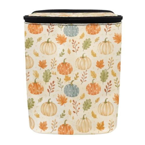 Image of Talayituse Fall Pumpkin Maple Leaf Print Car Trash Can with Lid, Leak Proof Auto Trash Bag Hanging Vehicle Garbage Can Multipurpose Storage Container for Back Seat Road Trip Autumn Decor