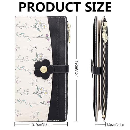 Image of Farcauo Long Floral Womens Wallet Cute Wallets for Women Black Women's Wallet Kawaii Flower Card Wallets for Women Ladies