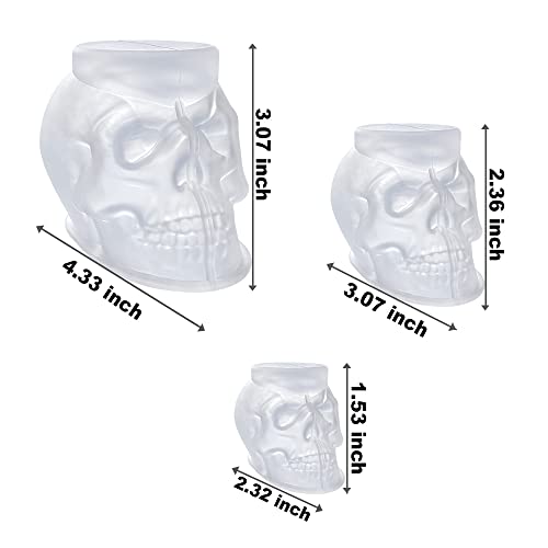RESINWORLD Set of Large + Medium + Small 3D Skull Resin Molds, Flexible Clear Silicone Skull Head Molds, Silicone Molds for Resin, Soap, Clay, Candle Wax Casting, Halloween Home Decoration2