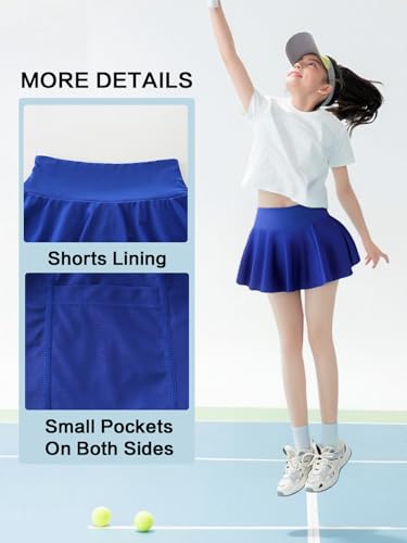 Girl's Tennis Skirts Built in Shorts Athletic Pleated Skirt High Waisted Flowy Skort with Pockets for Kids 7-18 Years4