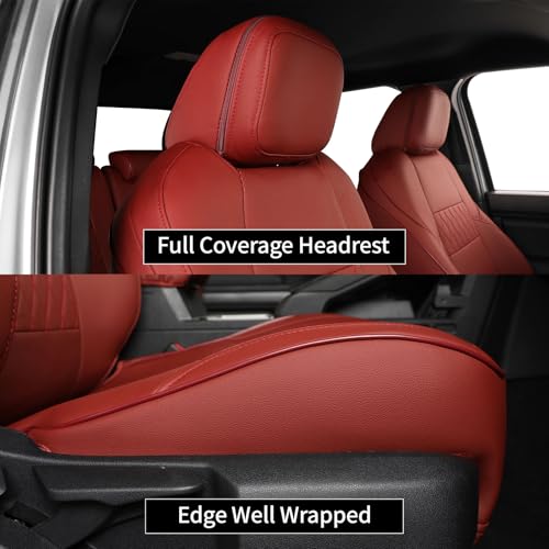Image of EKR Tacoma Car Seat Covers Custom Fit for Toyota Tacoma (Petrol) 2024 2025 2026 DoubleCab /CrewCab SR /SR5 /TRD Sport /TRD Off-Road /Limited -Truck Seat Covers Full Set,Faux Leather(Burgundy)