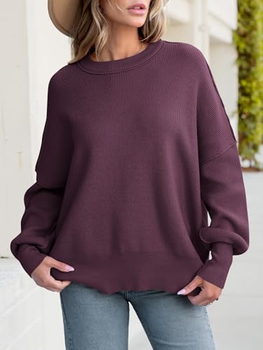 Image of ANRABESS Women Oversized Sweaters Batwing Long Sleeve 2026 Fall Outfits Crewneck Casual Knit Side Slit Fashion Pullover Top