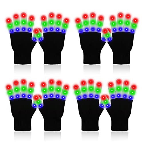 ONEREED 4 Pairs LED Gloves Light up Gloves for Adults Kids Girls Boys Toys Age 12+ Years Old Cool Fun Toys Gifts for Easter Birthday Carnival Party Christmas Halloween