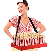 Wooden Snack Trays with Strap, 15.8 x 11.8 x 2 Inch Red Movie Snack Trays, Snack and Beverage Carrier, Party Tray, Snack for 20s Theme Costume Accessory Prop, Adult Carnival