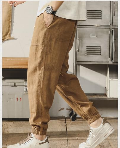 Men's Casual Linen Pants Elastic Waist Drawstring Loose Fit Summer Vacation Beach Trousers2