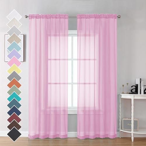 Image of OVZME Sheer Window Curtains 96 Inch Length 2 PCS, Rod Pocket Voile Drapes for Bedroom Living Room, Semi Sheer Curtain Panels for Yard /Patio /Villa /Parlor, Each 42 inch W x 96 inchL
