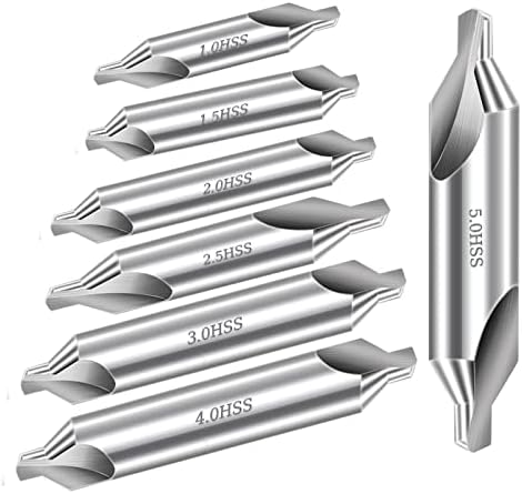 Center Drill Bits Set - High Speed Steel Center Drill Bits Kit Countersink Tools for Lathe Metalworking, 7 pcs 60-Degree Angle Center Drill Bits in Size 1.0 1.5 2.0 2.5 3.0 4.0 5.0