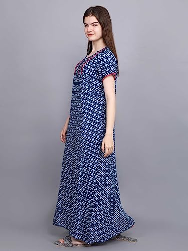 Image of Evolove Women's Cotton Long Maxi Night Gown Nighty Dress with Pocket & Stylish Button, Super Soft Comfortable (LNG-Button)