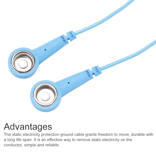 Image of MECCANIXITY ESD Grounding Cable Cord 180cm /71 Inch Long,Anti-Static Ground Wire Cable Double Buckle for Eliminate Conductor Electrostatic,Pack of 1(Blue)
