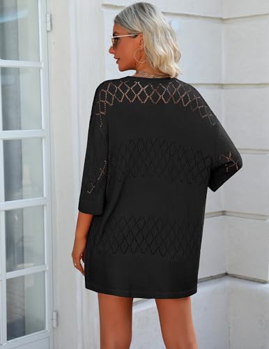 Zeagoo Womens 2025 Lightweight Crochet Cardigan Sweaters Open Front 3/4 Sleeve Knit Kimono Summer Boho Cover Up3